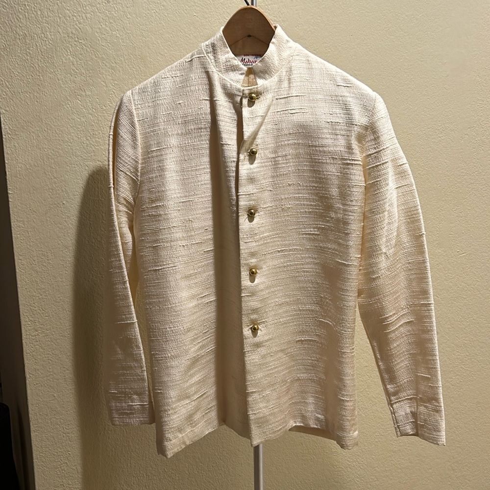 Creme silk mandarin collar jacket